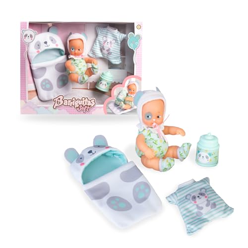 los Barriguitas - Solf Trousseau, Mini Muñeca Bebé Vestida como un Precioso Osito Panda, Cuerpo Blandito con Capucha de Quita y Pon y Decoración en la Carita, Niños de 2 años+, Famosa (BFG12000)