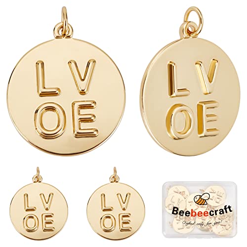 Beebeecraft 8 Stks/doos Liefde Woord Charms 18K Vergulde Valentijnsdag Charm Hangers met Jump Ring voor DIY Sieraden Maken Ketting Armband