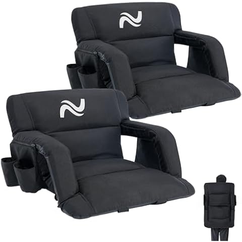 NAIZEA 2 Pack Wide Stadium Seats with Back Support, Bleacher Seats with Backs and Cushion, Portable Bleacher Chairs, 6 Reclining Positions, Stadium Chair for Outdoor Sport Events Cover