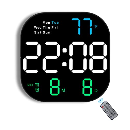 Digital Wall Clock, 11" Led Digital Clock Large Display With Remote, Time, Date, Day Of Week, Temperature, Alarm Clock, Timer, Dst, Wall Clock For Living Room Bedroom Office Gym Garage (Multicolor) #TOP21