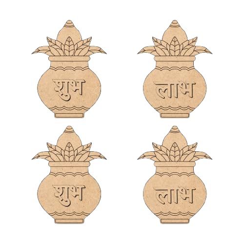 MDF Decorative Kalash Perfect for Pooja and Home Decor (Kalash Design 4pcs, Subh Design 2, Labh Design 2)..-image-11