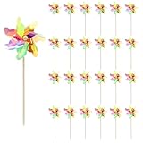 Colorful Reflective Windmill, 24 Pack 7 Leaves Wind Windmills, No Assembly Required, Boys and Girls Toys, Pinwheel for Yard and Garden Lawn Decoration,Bird Scarer Spinners for Garden