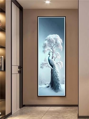 Broderie Diamant Strass Paon Rigoureuse de 90x270cm, Finition Cristal Painting Premium