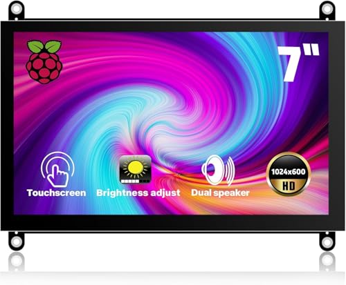 Image of HAMTYSAN 7 Inch Raspberry Pi Screen Touchscreen Monitor 1024x600 Small HDMI Monitor w /Dual Speakers IPS Screen Display for Raspberry Pi 5 /4 /3 Win 11 /10 /8 /7 Jetson Nano, Free Driver