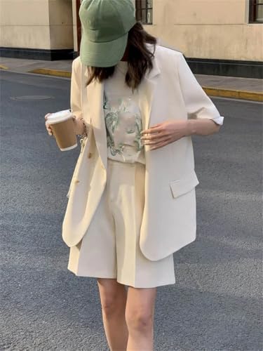 Women'S Thin Casual Loose Short Sleeve Blazer Solid Color Chic Notch Collar Suit Coat3