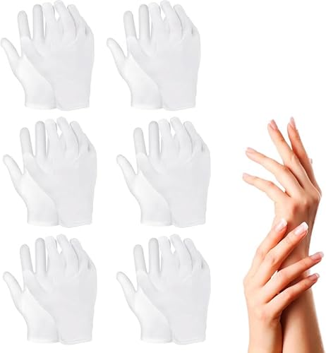 White Cotton Gloves, 6 Pair White Labour Working Stretchable Protection Safety Coin Jewelry Inspection Gloves, Comfortable Breathable Cotton Working glove for Women and Men