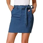 Women’s Summer High Waist Paper Bag Elastic Knot Belted Denim Skirt www.denim.fit