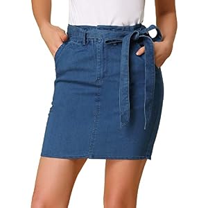 Women’s Summer High Waist Paper Bag Elastic Knot Belted Denim Skirt www.denim.fit