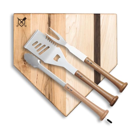 Baseball-BBQ-Silver-Slugger-Combo-Set-Kitchen-BBQ-Accessory-for-Baseball-Fans-Wood-for-Chopping-Made-in-USA