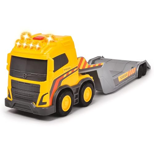 Dickie Toys- Camión Trailer Volvo de Juguete 32cm con Excavadora, Luz y Sonido, Pala móvil, Adecuado a Partir de 3 Años, 203725008
