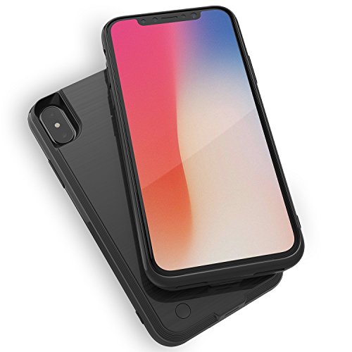 WELUV Für iPhone X XS Akkuhülle 4000mAh Ladehülle Qi Wireless Ultra Slim Wiederaufladbare Schutzhülle Externer Notakku Ladegerät Schwarz Cover
