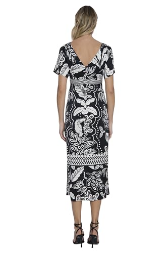 Image of Maggy London Women's Floral Leaf Print Midi Dress for Women - Flutter Sleeve, Fitted Waist, Flounced Hem, Work Dresses for Women