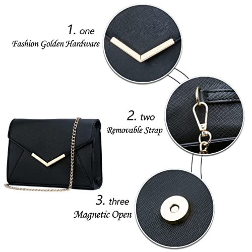 Kkxiu Women Elegant Faux Leather Evening Envelope Clutch Purse Foldover Bags For Party Wedding Prom (A-Black) #TOP1
