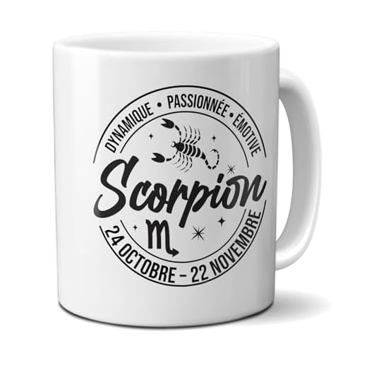 DECOHO - Mug signe astrologique Scorpion - 33 cl, céramique - Imprimé en France - Blanc