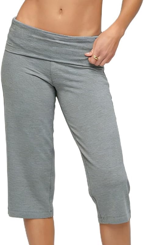 ROAONOCOMO Women’s Fold Over Gauchos Pants Low Rise Cropped Capris Pants Foldover Wide Leg Yoga Culotte Pajama Bottoms