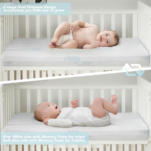 Image of Pack and Play Mattress, Dual-Sided 38x26 inch Memory Foam Crib Mattress Pad for Infant & Toddler, Playpen Mattresses Topper with Washable Cover, Fits Most Pack N Play