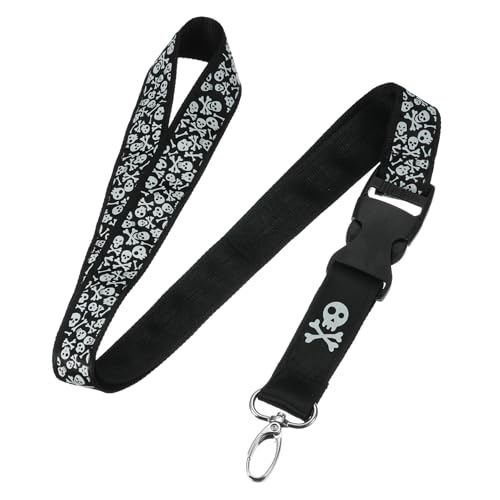Atiyaer Double Layer Black Cute Long Neck Lanyard Keychain with Skull Printing and Metal Clasp for Keys,ID Badges, Wallet Halloween Gifts