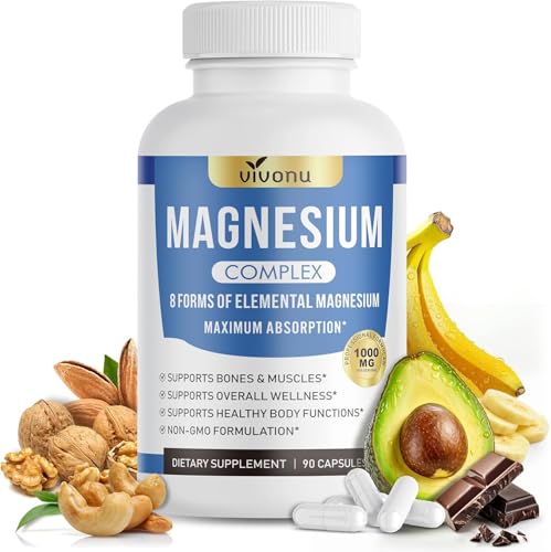 Image of 1000mg Magnesium Complex, 8 Elemental with Magnesium Glycinate, Citrate, Malate, Taurate, Oxide, Carbonate, Aspartate, Orotate 90 Capsules (3 Bottle | 270 Capsule)
