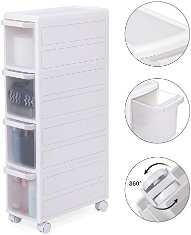 SONGMICS KFR05W 4-szufladowy regał do zabudowy 2 sztuki oddzielnie zastosowanie półka kuchenna łazienka półka półka stojak użytkowy wózek z kółkami 84,5 cm wysokości biały