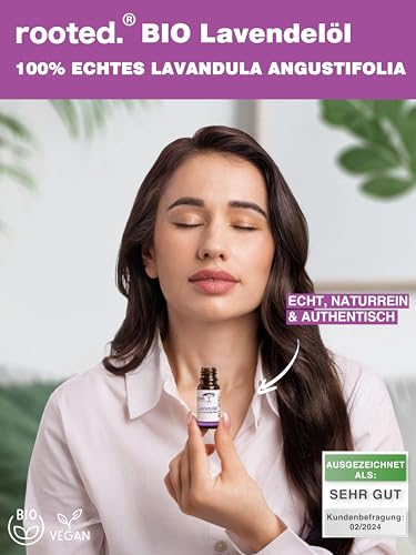 Foto von rooted.® BIO Lavendelöl 10ml [100% NATURREIN] - Echter Lavendel - Lavandula angustifolia - Ätherisches Öl für Aromatherapie, Duftlampe, Diffusoren, Raumduft, Duftkerzen und -Seifen