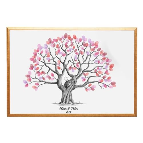 Árbol de dactilares de boda, lienzo de algodón sin marco, a prueba de manchas, póster de recuerdo artístico, libro de invitados creativo, impermeable, libro de dactilares para