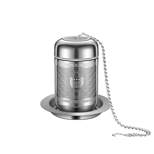 BOMANSI BOMS 316 Stainless Steel Tea Strainers for Loose Tea with Drip Trays, Extra Fine Mesh Tea Infuser, Loose Leaf Tea Steeper (1 Pack - Small)
