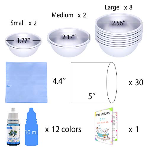 12 Pieces Bath Bomb Mould Set with Soap Dyes, Shrink Wrap Bags - DIY Bath Bombs Making Supplies Kit, Food Grade Skin Safe Bath Bomb Dye for Soap Coloring,Crafting Fizzles - with Instructions