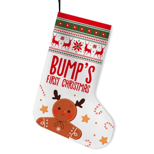 UDNADKEX Bump's First Christmas Stocking, Christmas Stocking for New Mom New Dad Pregnancy Announcement Gift Gingerbread Man Holiday Xmas Stocking Home Fireplace Decorations 16.5 Inches