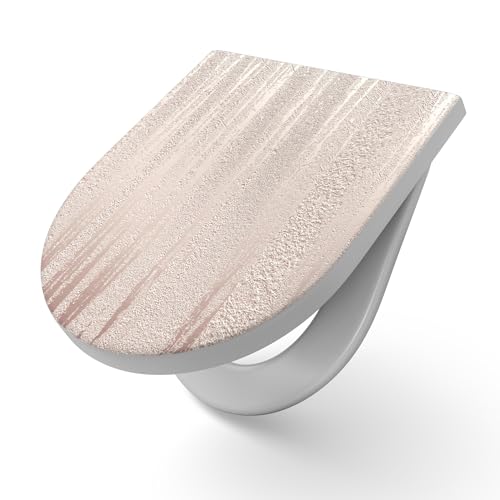 DEQORI Toilettensitz mit Motiv Perlmutt-Struktur | WC Sitz in Weiß aus Duroplast | Format 36,4x45,4 cm – antibakterielle Klobrille für D-Form WC mit Deckel – pflegeleicht & dekorativ