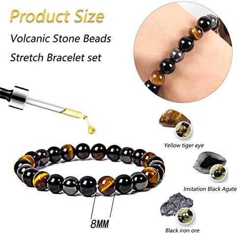 Karjiaja 2 PCS Tigers Eye Bracelet Crystal Bracelet Beads Bracelet Agate Bracelet Gemstones Bracelet Natural Stone Bracelet Chakra Bracelet for Women Positivity Anxiety Relief Yoga