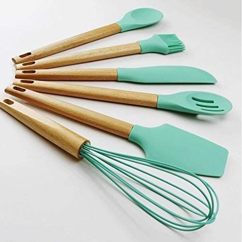 Küchenutensilien-Set Pfannenwender Silikon-Küchenwerkzeug-Set Kochutensilien-Set Pfannenwender Schaufel Suppenlöffel mit Holzgriff Spezielles hitzebeständiges Design