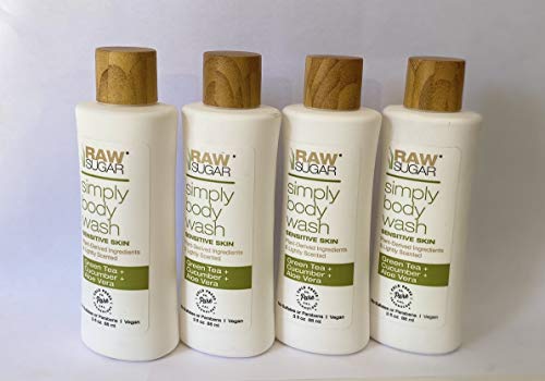 Raw Sugar Pack Of 4 Cold Pressed. Simply Body Wash Sensitive Skin Green Tea & Cucumber & Aloe Vera Travel Size 3 Fl Oz Each #TOP24