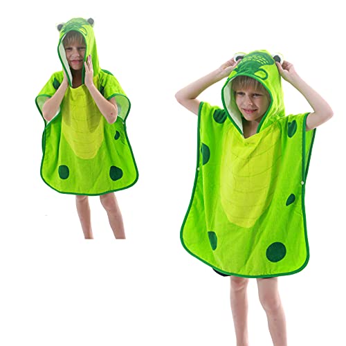 Vivi Idee Kinder Badetuch mit Kapuze Badeponcho Bademäntel 100% Baumwolle, Kapuzenhandtuch Babyhandtuch, aus Krokodil Motiv, weiches und super saugfähiges Kleinkinder Badetücher 0-6 Jahre Cover
