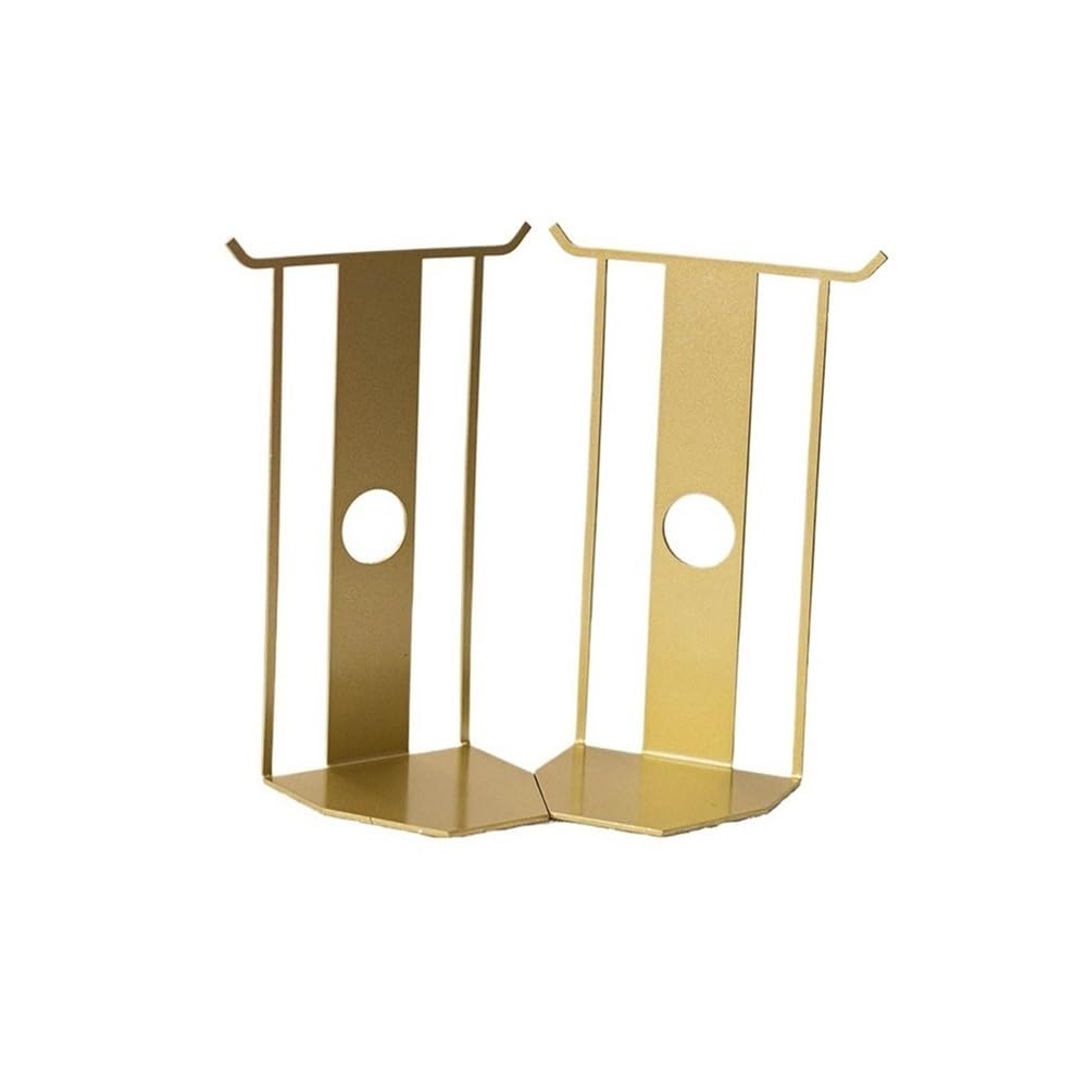 Bookends for Shelves Minimalist Book Ends Metal Unique for Heavy Books for Home Office Bookshelf Holder Stand(Gold)