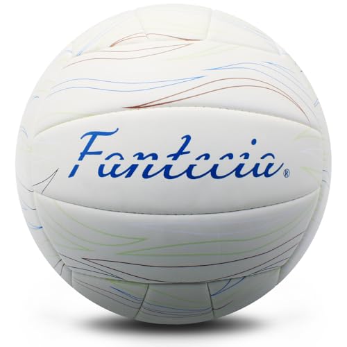 Fantecia Pelotas de Voleibol Oficial tamaño 5 de Cuero Suave al Tacto Blanco con Bomba, Interior, Exterior, Piscina, Playa y jardín (sin Aire)