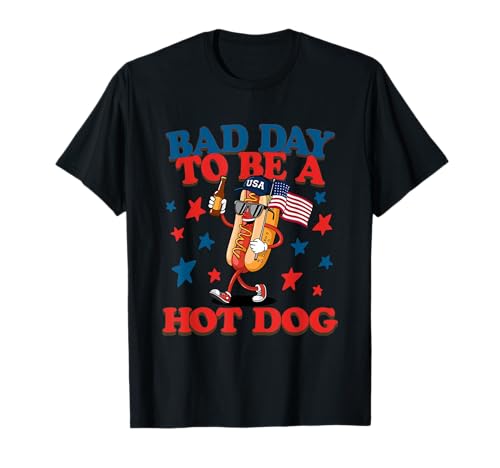 Retro Funny 4th Of July Patriotic Bad Day To Be A Hot Dog Men Women Kids T-Shirt