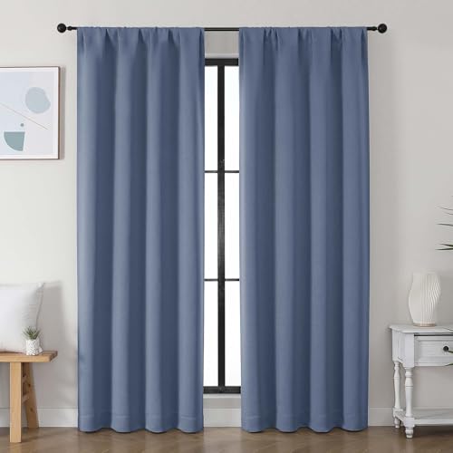 Image of Simplebrand Ava Denim Blackout Curtains for Bedroom, 78 Inch Length, 2 Panels Set, Privacy Thermal Insulated Rod Pocket Window Curtains for Patio, French Door, W40 x L78 Inch