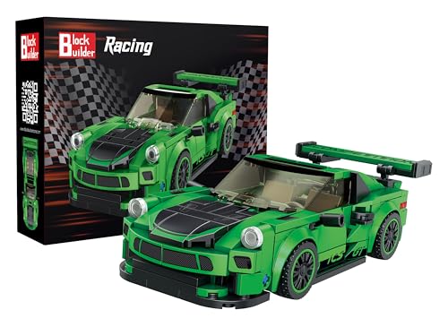 Block Builder Green Porsche 911 Racing Car Building Block Set, Newly Designed Racing Car Building Blocks for Kids and Adults