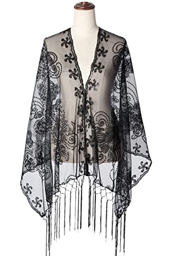 Image of BABEYOND 1920s Sequined Shawl Wraps for Women Fringed Evening Cape Wedding Bridal Shawl Scarf for Evening Dresses Party