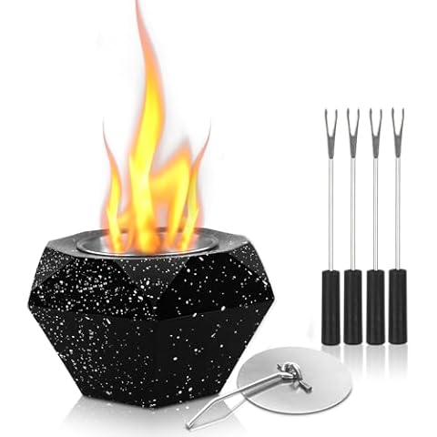 HELESIN Tabletop Fire Pit, Portable Concrete Table Top Fire Pit Bowl with 4 Roasting Stick Forks, Mini Fireplace Table Top Alcohol Fireplace Indoor Outdoor Long Burning Smokeless Housewarming Gift Cover