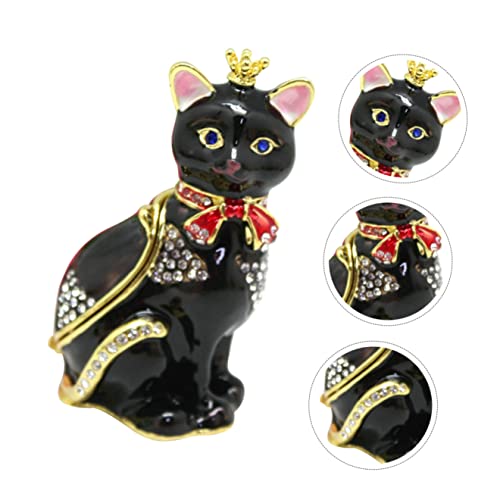 Zerodeko 5Pcs Box Chest Necklace Enamel Girls Black Hinged Kitten Trinket Decorative Painted Hand Gift Small Ring Organizer Collectibles Case Enameled Holder Countertop Ornament Cat #TOP2