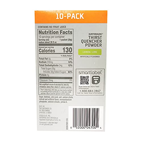 The Gatorade Company Gatorade Thirst Quencher Powder, 1.23oz Packets, Makes 20 ounces (Lemon-Lime), 1.23 Ounce (Pack of 10) - image 2