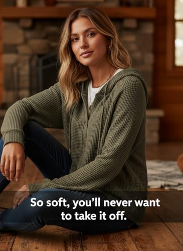 Image of Dokotoo Hoodies for Women Waffle Knit Button V Neck Casual Sweatshirt Tops