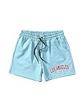 GORGLITTER Men's Graphic Cool Shorts Drawstring Waist Workout Short Streetwear with Pockets Light Blue LA Large