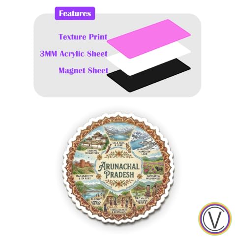 Image of Arunachal Pradesh Textured Finish Acrylic Fridge Magnet - UV Texture Printed, Stylish Multicolor Magnet for Fridge, Wardrobe & Metal Surfaces, Pack of 1 (Arunachal Pradesh)