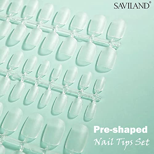 Image of SAVILAND Square Nail Tips - Pre-File Soft Nail Gel Tips Matte Gels X Nails 15 Sizes Natural Nail Tips 360pcs Full Cover No Need Base Gel French Nails Easy to DIY Nail Art Nail Extension DIY Home Gift