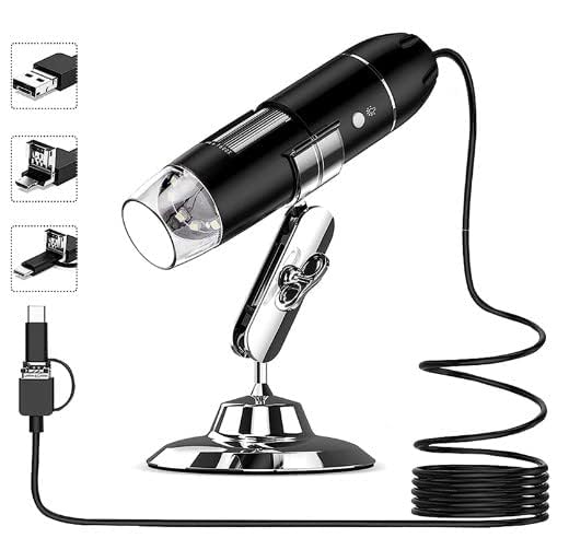ELECTRO WOLF USB 3-in-1 Digital Microscope 50X to 1000X, 8 LED Magnification Endoscope Camera with Carrying Case & Metal Stand, Compatible for Android Windows 7 8 10 Linux Mac