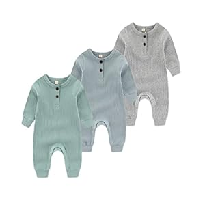 Chamie Baby Romper Newborn Knitted Jumpsuit Long Sleeve Baby Boys Girls Footless One-Piece Suit 0-24 Months, 3 Pcs, Blue, Green, Grey