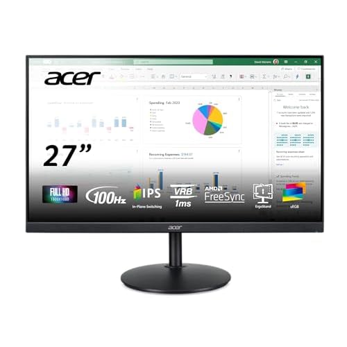 Acer CB272 Ebmiprx 27″ FHD 1920 x 1080 Zero Frame Home Office Monitor | AMD FreeSync | 1ms VRB | 100Hz | 99% sRGB | Height Adjustable Stand with Swivel, Tilt & Pivot (Display Port, HDMI & VGA Ports)