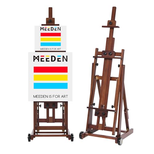 MEEDEN Studio H-Frame Easel -Adjustable Beech Wood Studio Art Easel, Painting Floor Easel Stand, Movable and Tilting Flat Available, Holds Canvas Art up to 77',Classic Walnut